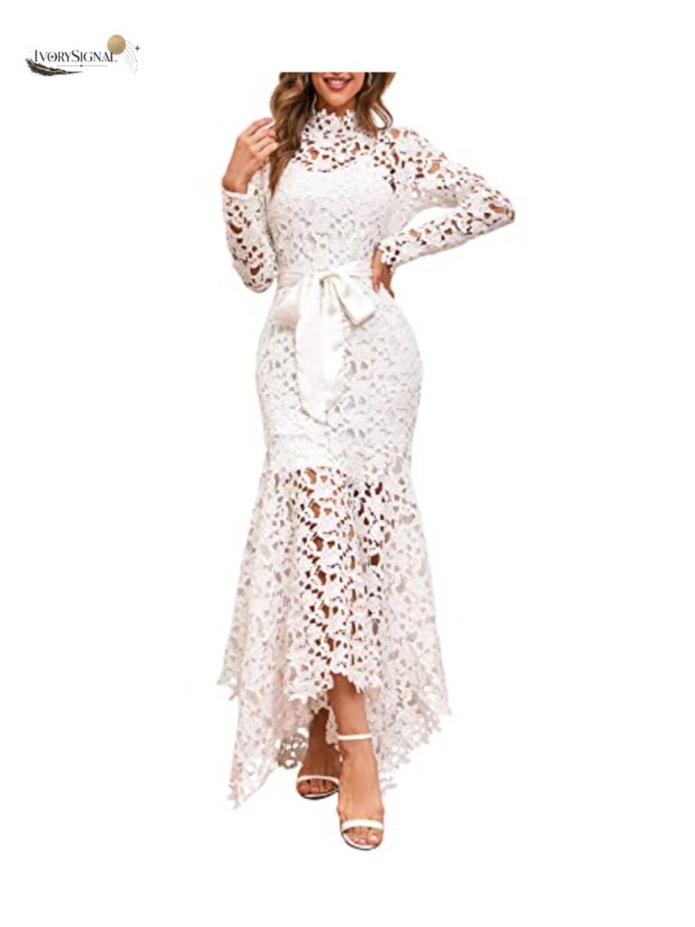 Hollow Lace Maxi Dress Floor-Length Asymmetrical Lace-Up Long Dress